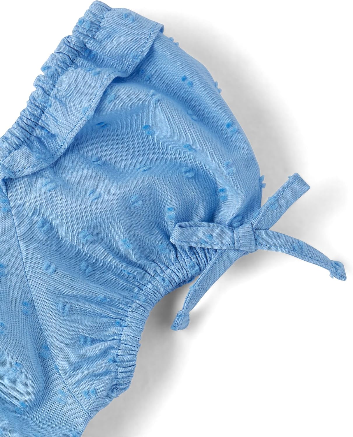 Girls Blue Swiss Dot Ruffle Neck Short Sleeve Dress - Image 4