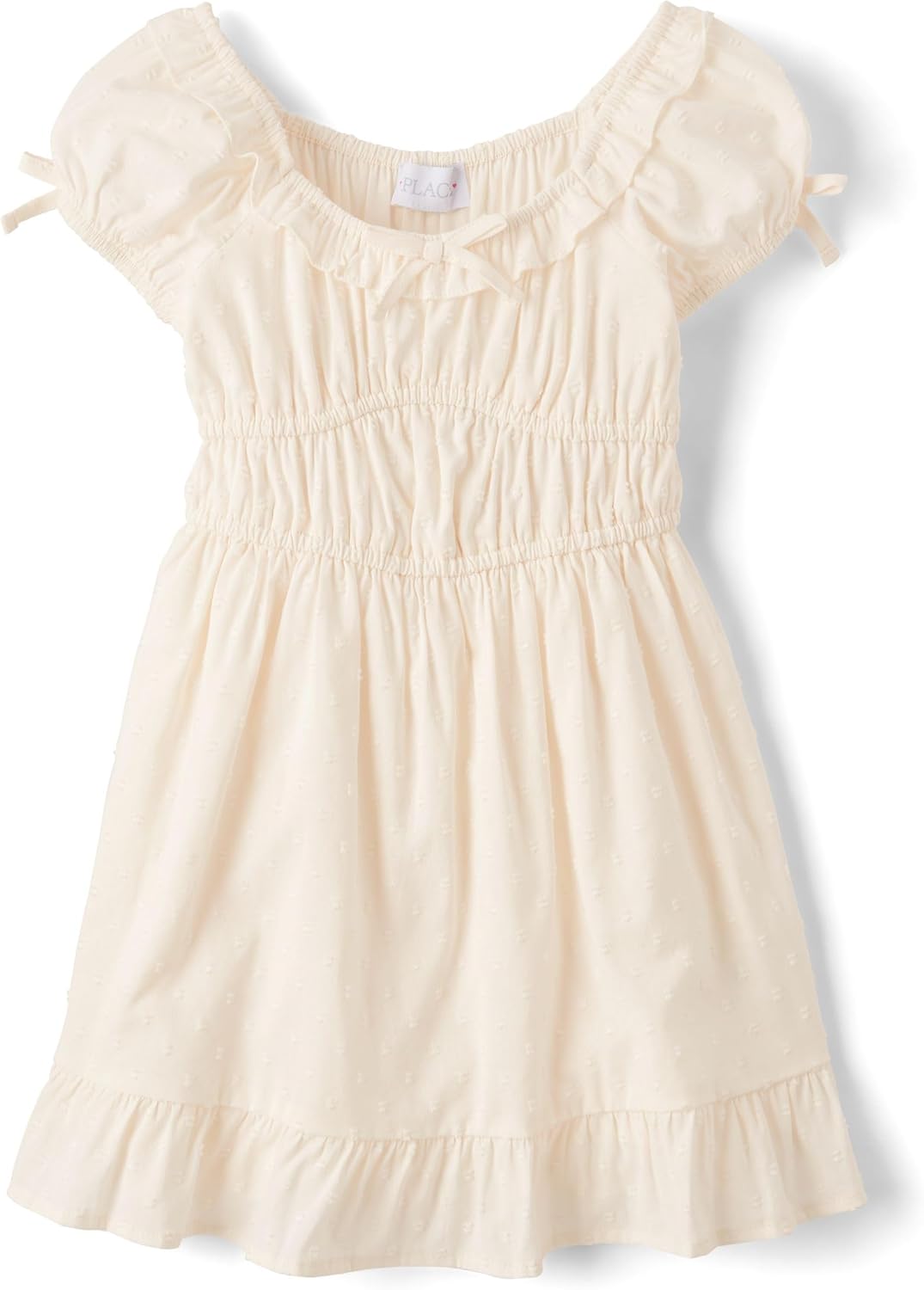 Girls Blue Swiss Dot Ruffle Neck Short Sleeve Dress - Image 5
