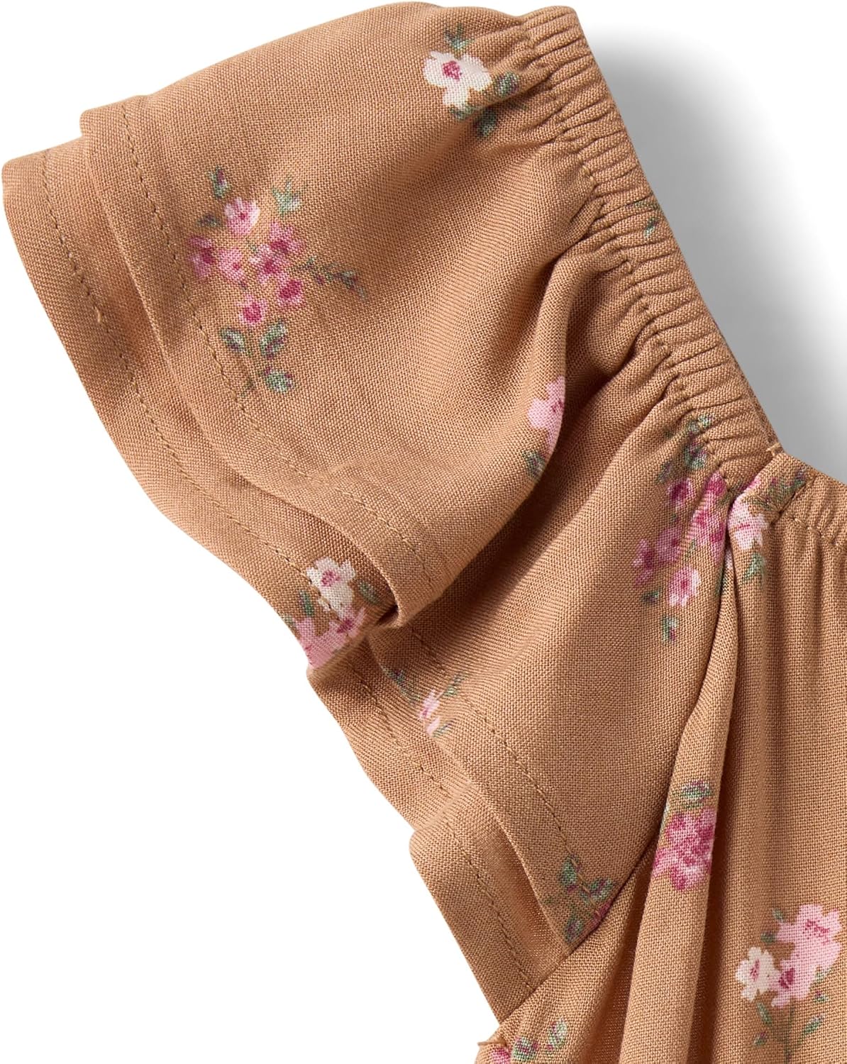 Girls Brown Floral Print Flutter Sleeve Romper - Image 2