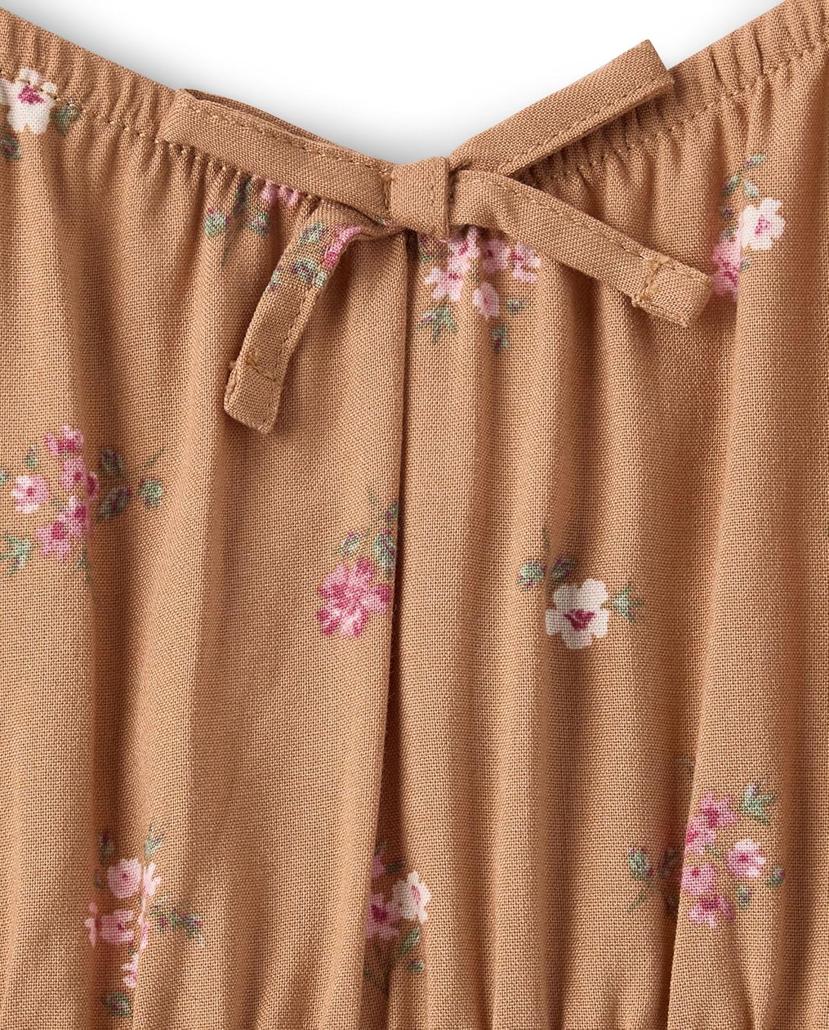Girls Brown Floral Print Flutter Sleeve Romper - Image 3