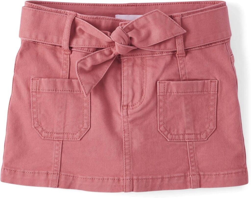 Girls Pink Paperbag Waist Utility Skirt with Tie Belt