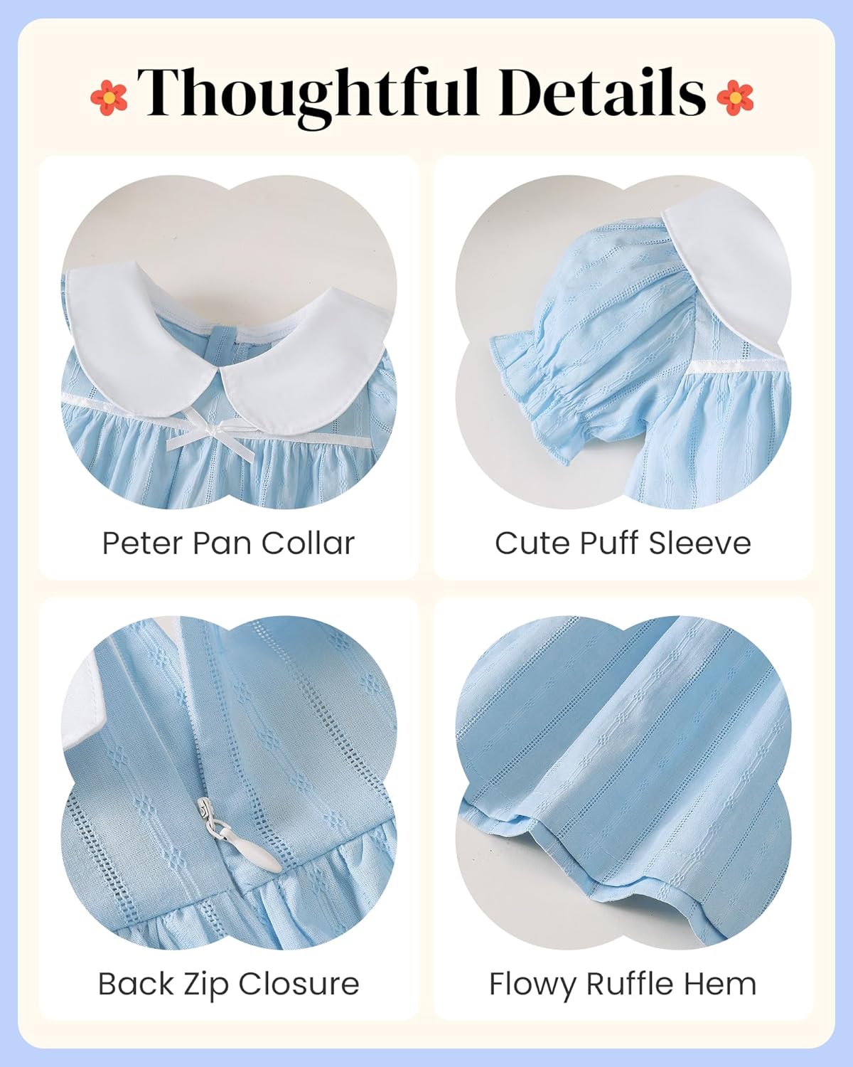 Light Blue Puff Sleeve Baby Dress with White Peter Pan Collar - Image 4