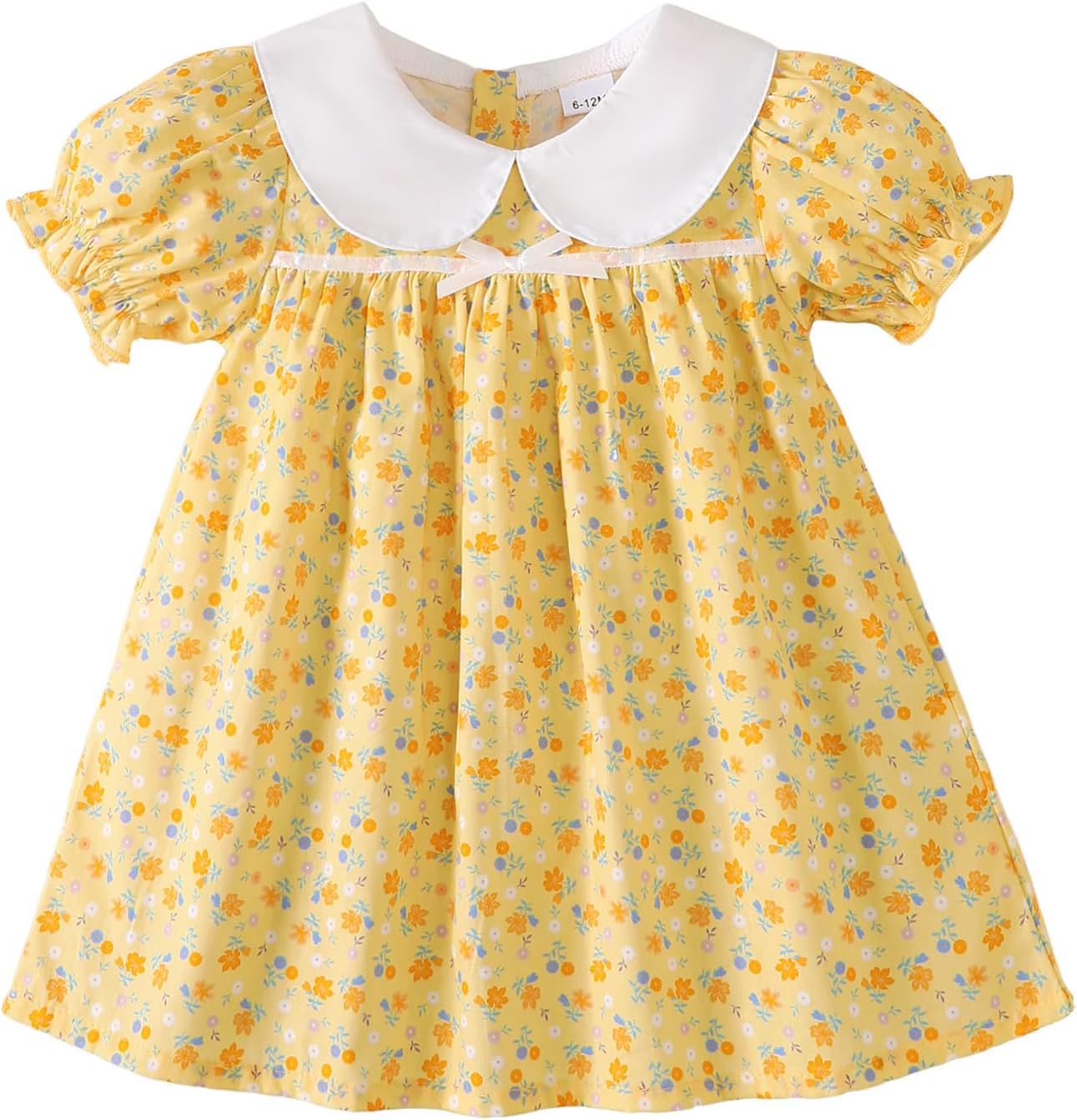 Light Blue Puff Sleeve Baby Dress with White Peter Pan Collar - Image 6