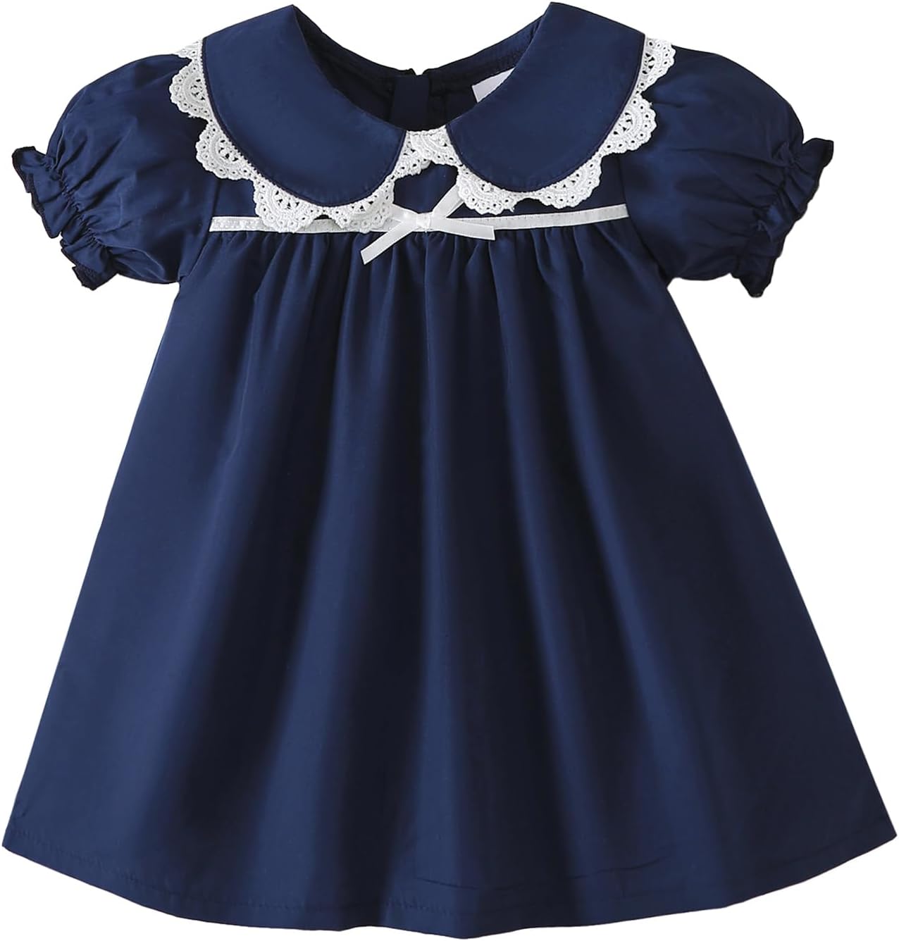 Light Blue Puff Sleeve Baby Dress with White Peter Pan Collar - Image 7