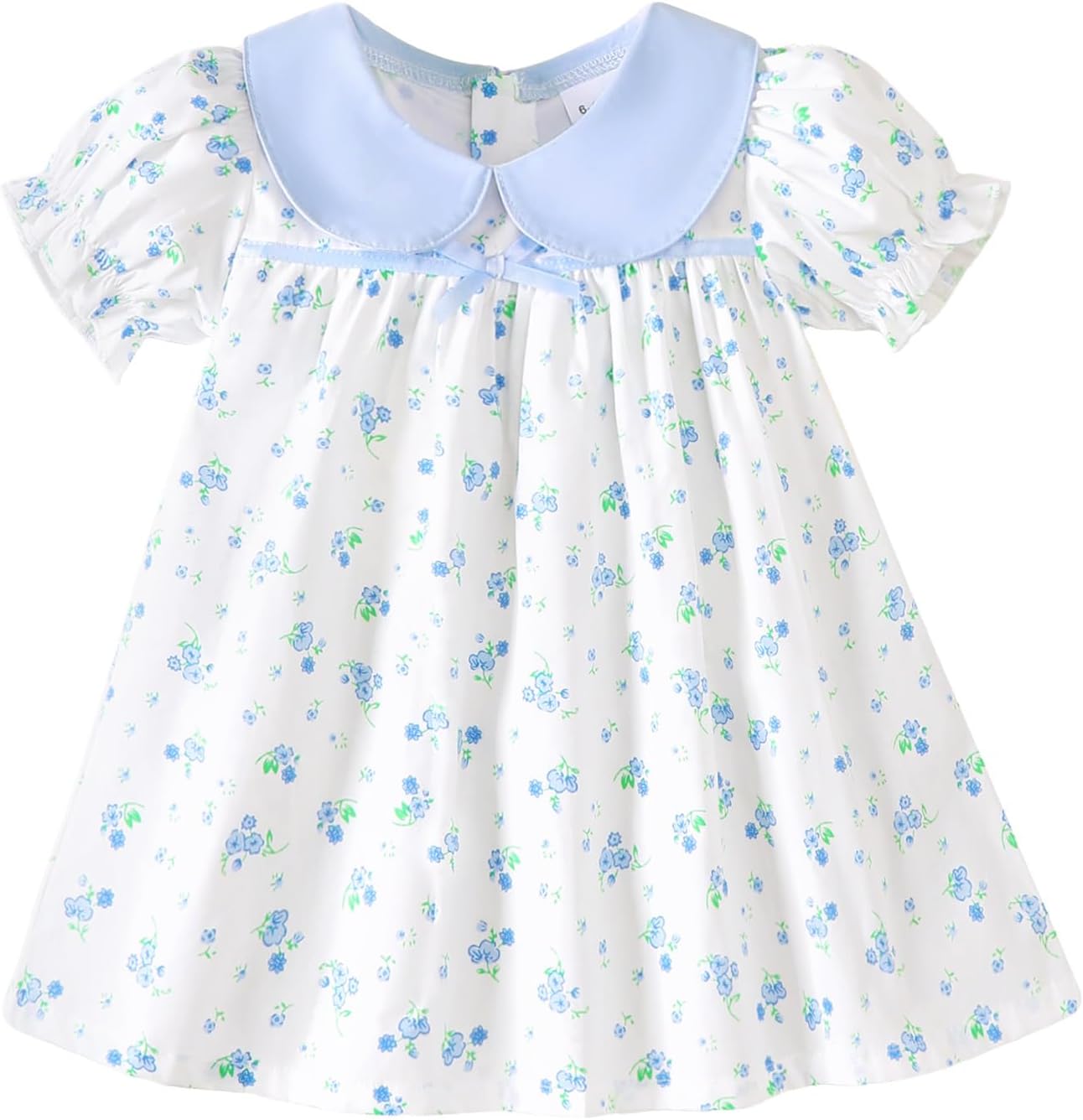 Light Blue Puff Sleeve Baby Dress with White Peter Pan Collar - Image 8