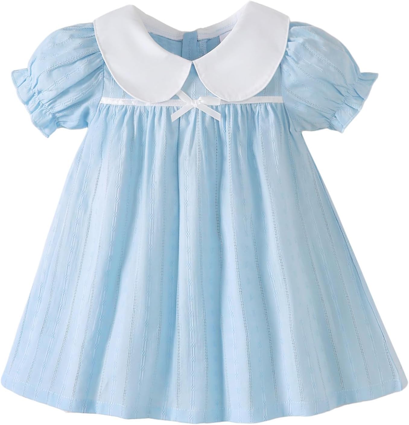 Light Blue Puff Sleeve Baby Dress with White Peter Pan Collar